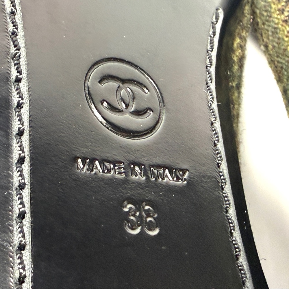 CHANEL Tweed Lambskin Cap Toe Ballerina Olive and Black Tweed Ballet Flats NWT - Picture 9 of 13
